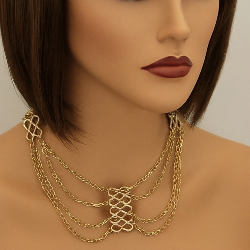 Women’s Gold Multi Strand Statement Necklace Bold Fashion Jewelry